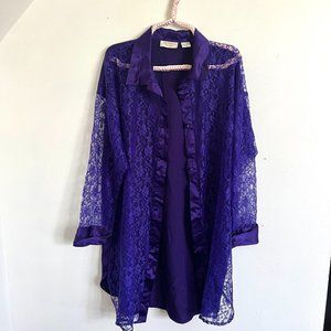 Beautiful Vintage Gold Label Victoria Secret Purple Lace Button Down